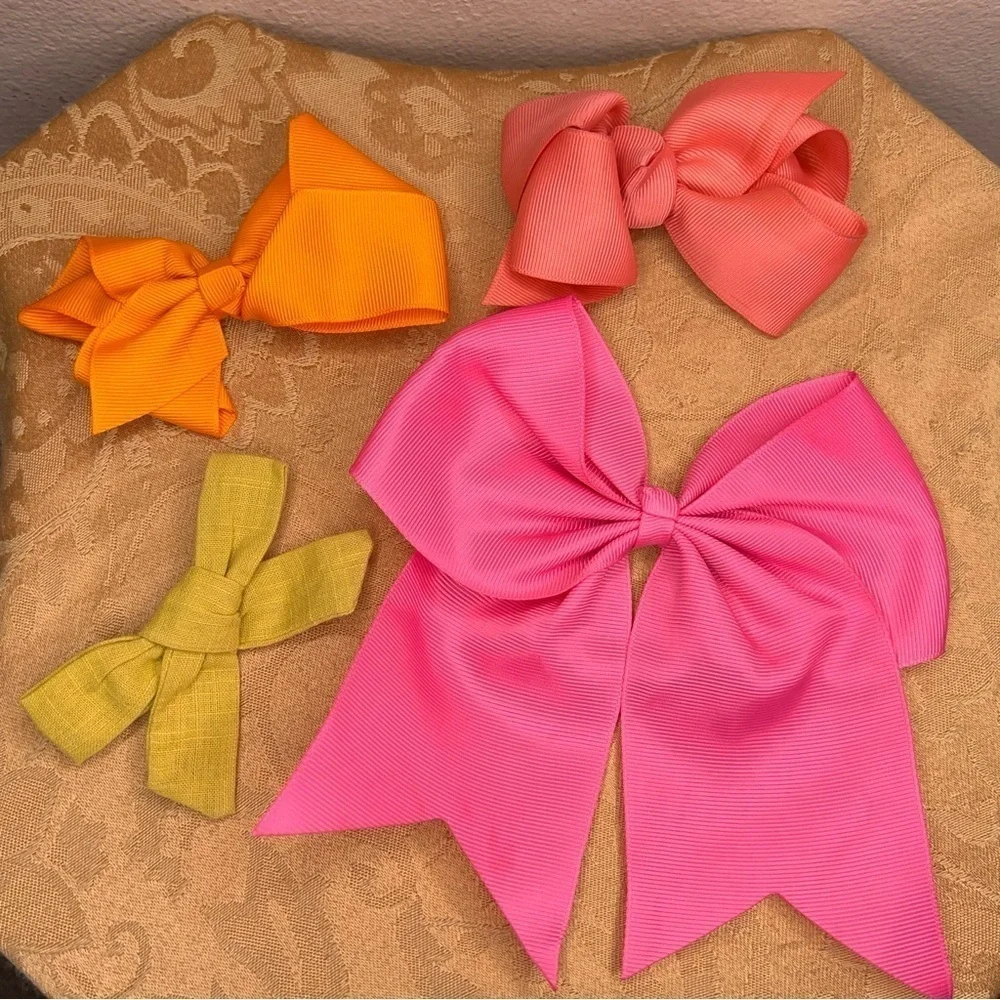 SET OF 4 HAIR BOWS CHEER PINK ORANGE COLORFUL